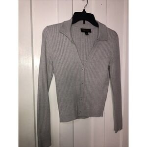 Truth By Republic Gray Ribbed Sweater Cardigan Fall Winter Fitted Small NWOT